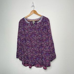 One September Women’s Purple Floral Long Sleeve V Neck Top Size XL